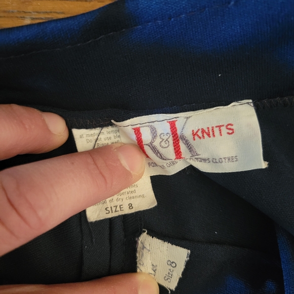 Vtg R&K Knits Ladies Navy Sleeveless HighNeck Dress With Rhinestone Buttons Sz 8 - Picture 7 of 8